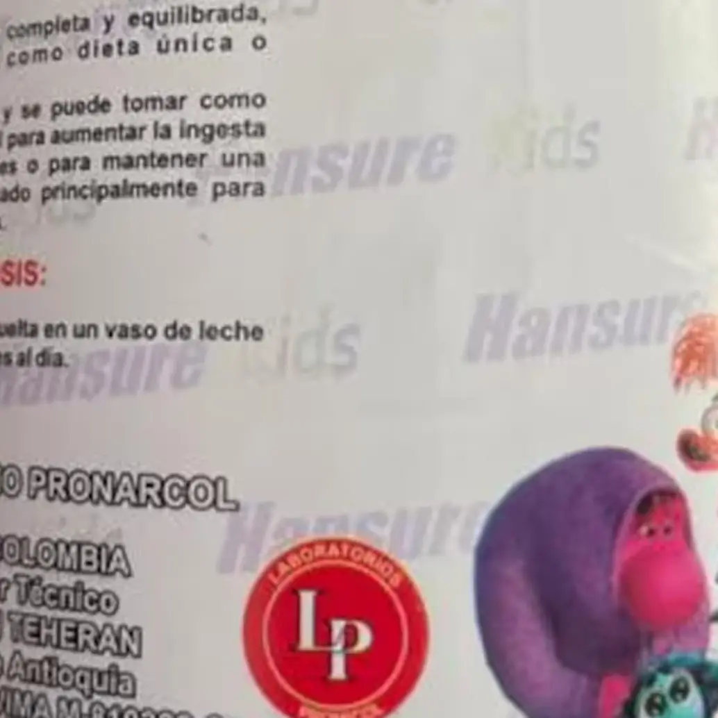 Hansure Kids, el nombre del suplemento que circula sin registro sanitario. FOTO: INVIMA.