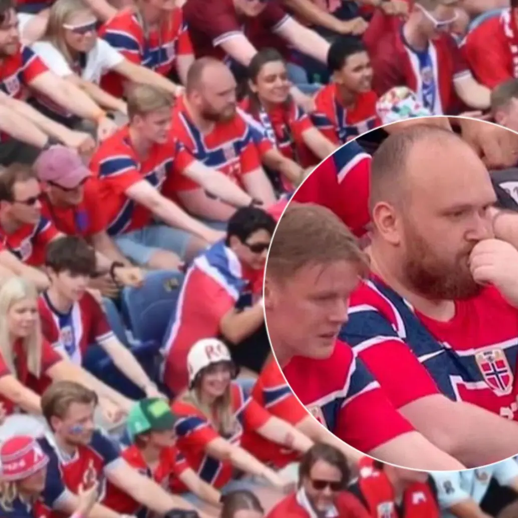 Emil Aners Lapen es un aficionado que pese a su fervor por la Selección Noruega, se niega a hacer la celebración del remo. Fotos: Captura video Sky News y @Dexerto