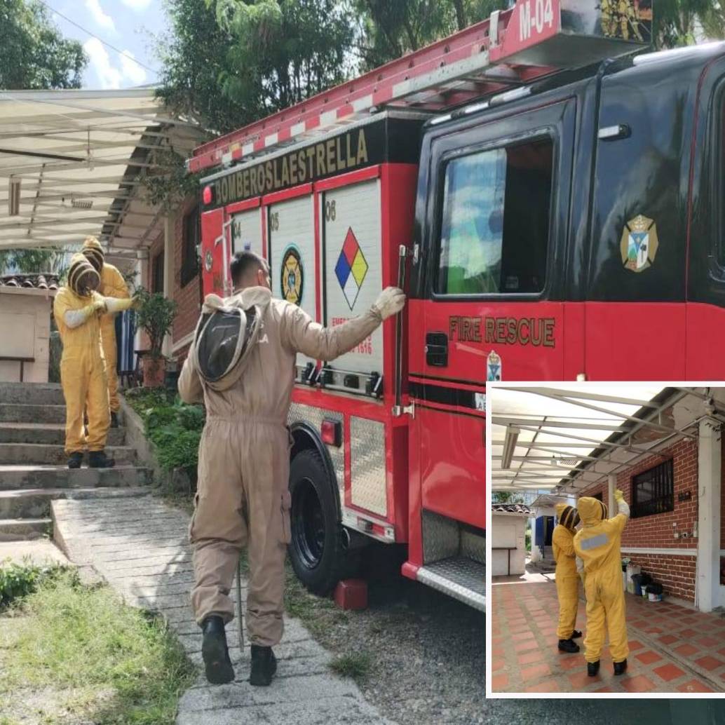 Los bomberos de La Estrella durante las dos emergencias presentadas. FOTO: Imagen tomada de redes