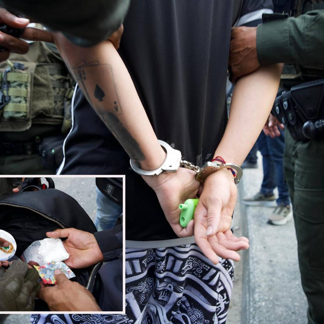 Uno de los capturados durante la acción policial junto a la droga incautada. FOTO: Cortesía