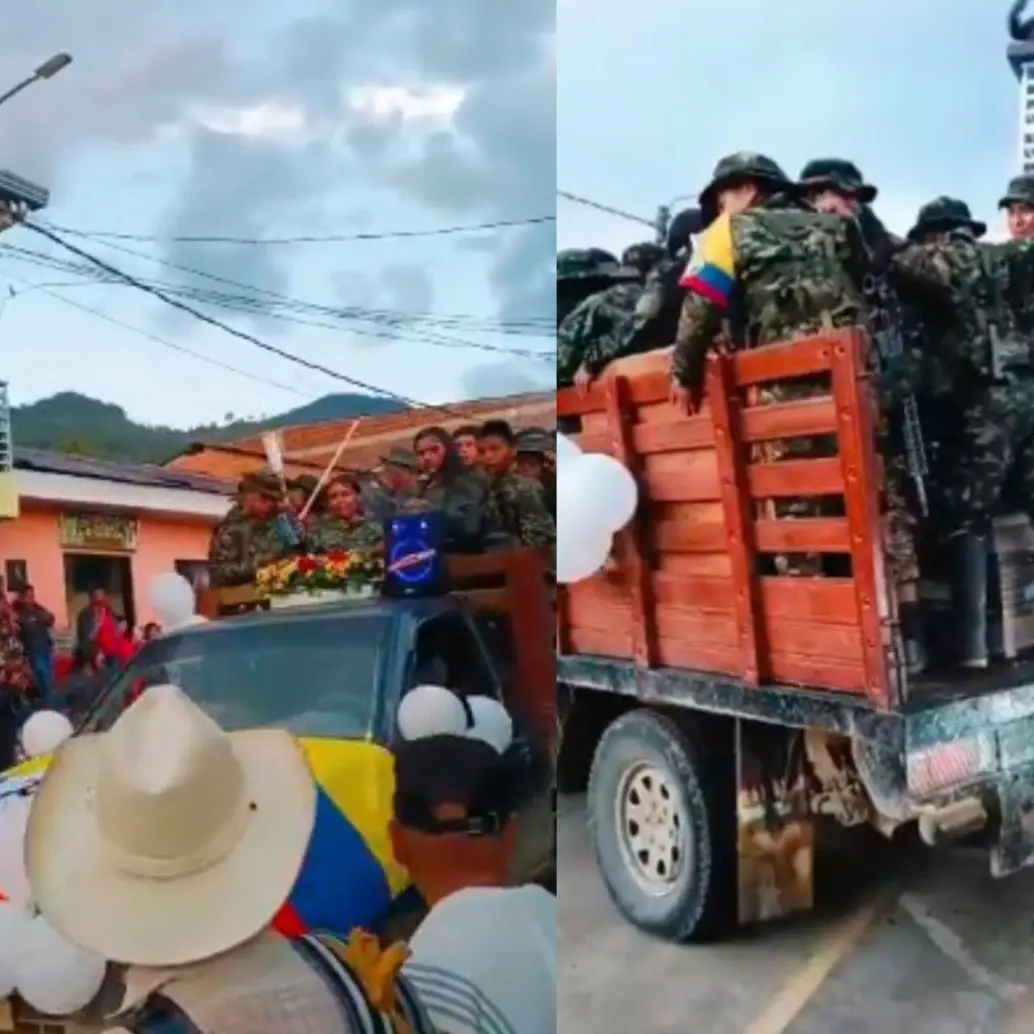 Disidencias de las Farc paralizaron a dos municipios del Huila en plena luz del día homenajeando a un explosivista abatido por la Policía. Fotos: Captura videos redes sociales