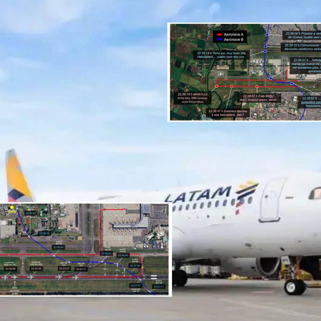 La Aeorcivil compartió el informe del incidente de un avión de Latam con un helicóptero en El Dorado el pasado 20 de febrero. Fotos: Cortesía y Aeronáutica Civil