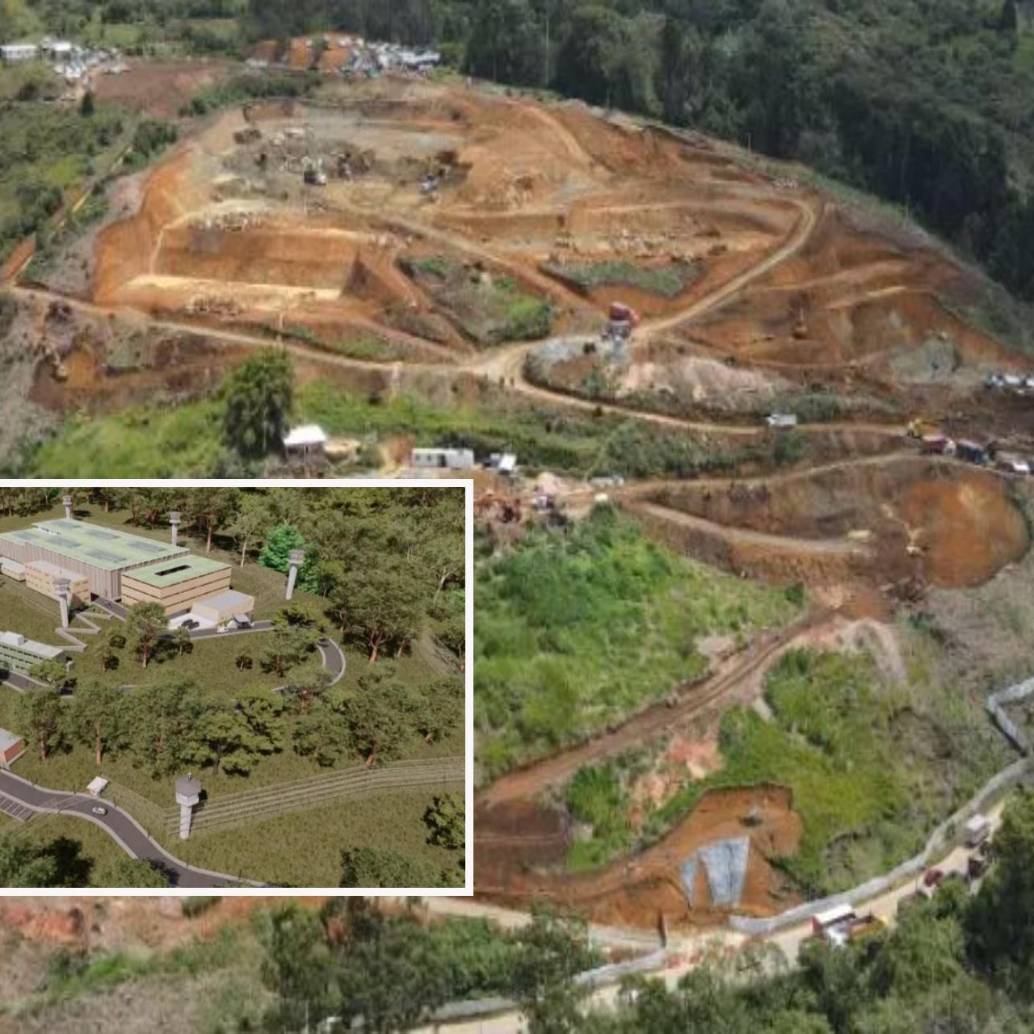 Adelante, render de como quedará la cárcel de sindicados. Atrás, el lote donde se erige el presidio. FOTOS: Cortesía.