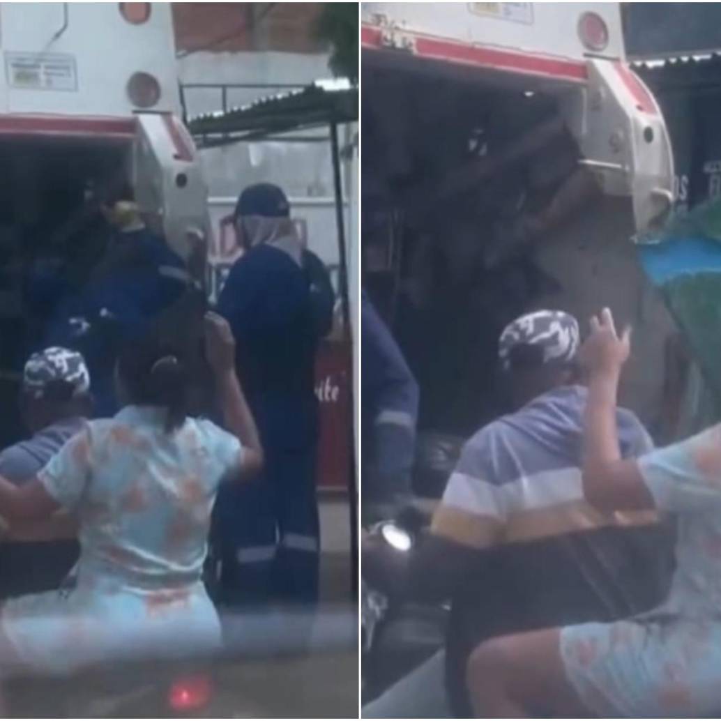 Después de percatarse de que se habían llevado la maqueta, la mamá tomó una moto y se fue detrás del camión de la basura para recuperar la tarea de su hijo del colegio. FOTO: CAPTURA VIDEO REDES SOCIALES