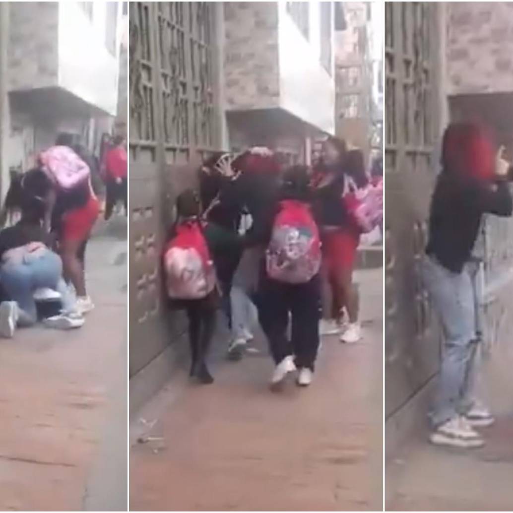 Secuencia de la brutal pelea entre la madrastra y la hijastra en el barrio Santa Cecilia de la localidad de Suba, en Bogotá. FOTO: CAPTURA VIDEO REDES SOCIALES @Subalternativa