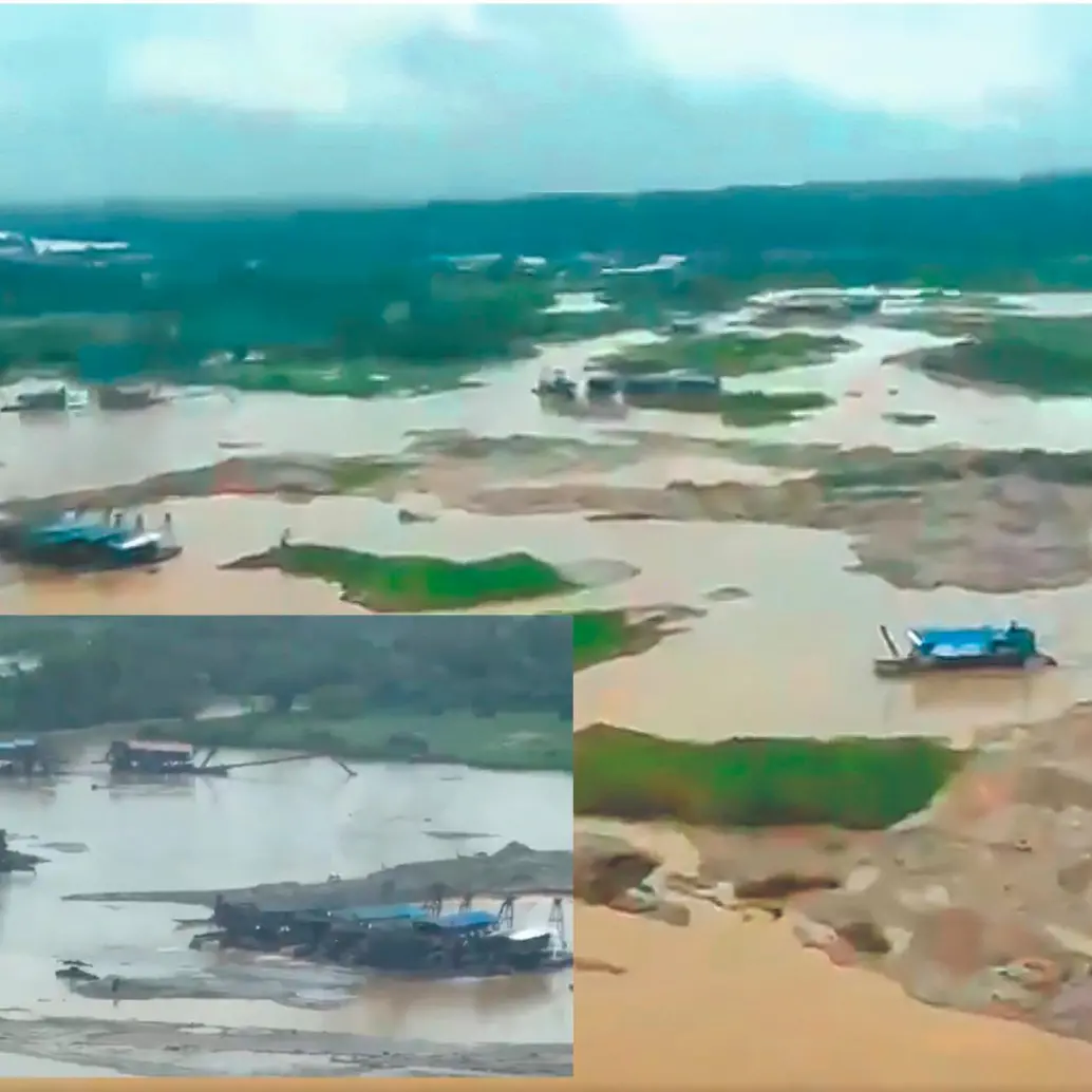 La extracción intensiva de oro ha dejado graves daños en el lecho del río. El lecho está lleno de dragas, en su mayoría de mineros informales. Foto: cortesía