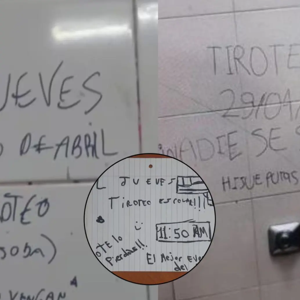 Diferentes colegios de Latinoamérica han buscado sembrar temor con retos advirtiendo un tiroteo. Fotos: redes sociales y La Nación - Argentina