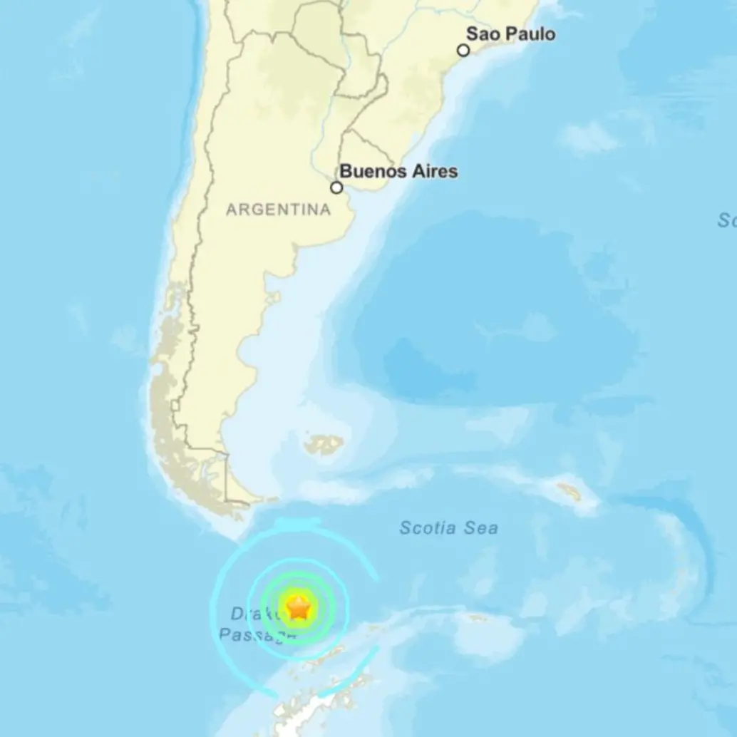 El sismo se localizó a 263 kilómetros al noroeste de la base Presidente Frei, ubicada en la isla Rey Jorge, en la península antártica. FOTO: Servicio Geológico de Estados Unidos