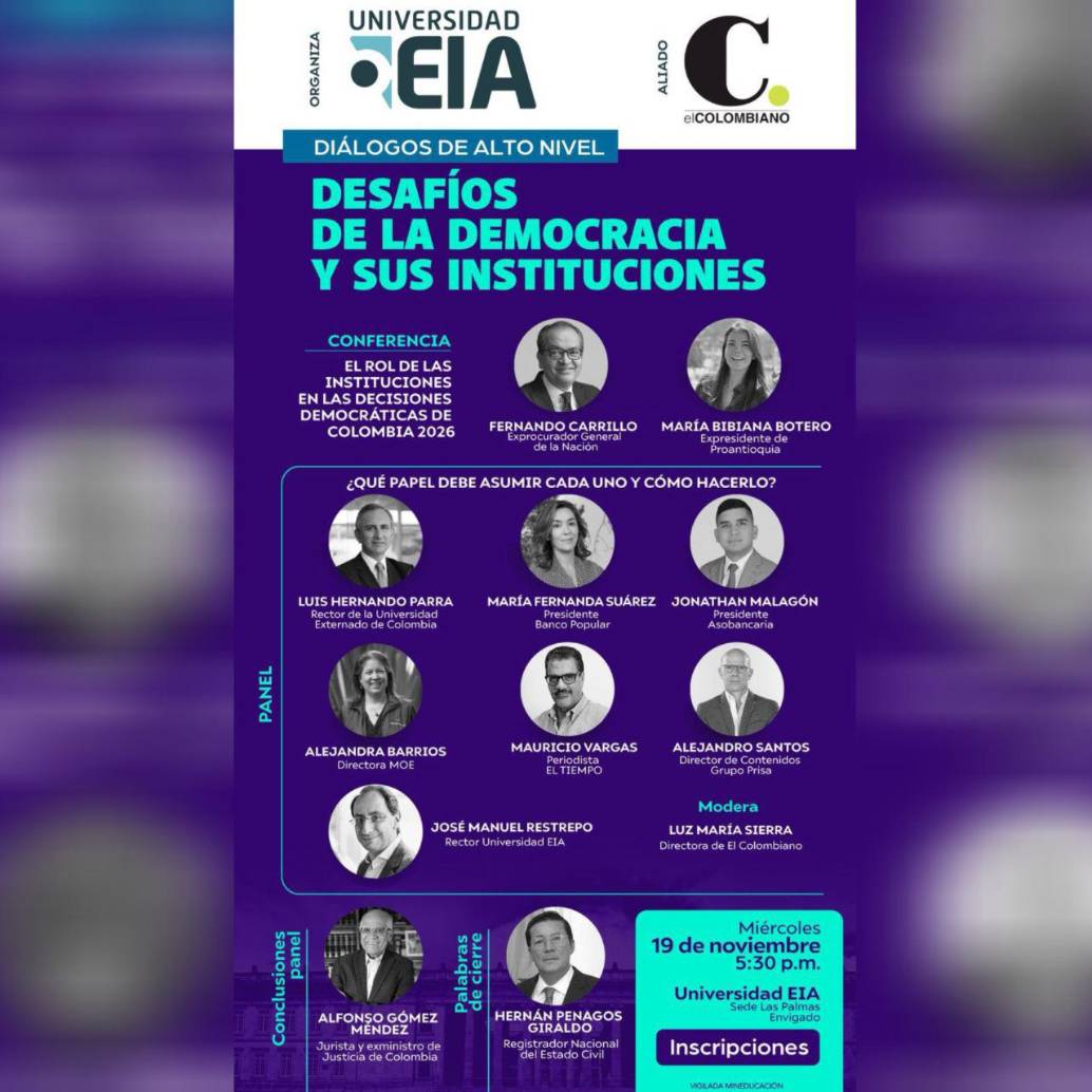 A partir de las 5:30 p. m. se puede conectar a través de las plataformas digitales a esta conversación. Foto: EL COLOMBIANO