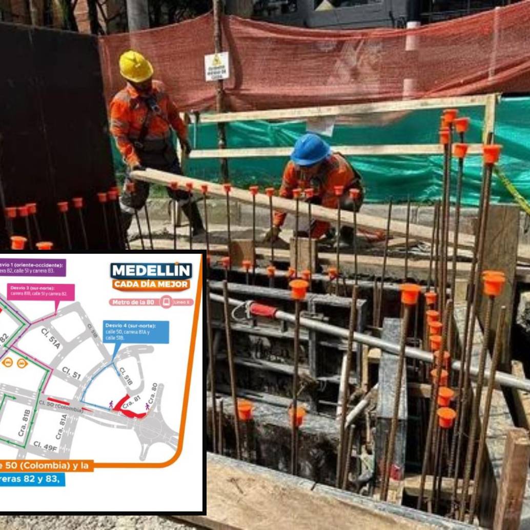 Obreros del Metro de La 80 realizando obras para la nueva infraestructura de transporte público. FOTO: Tomada de redes sociales