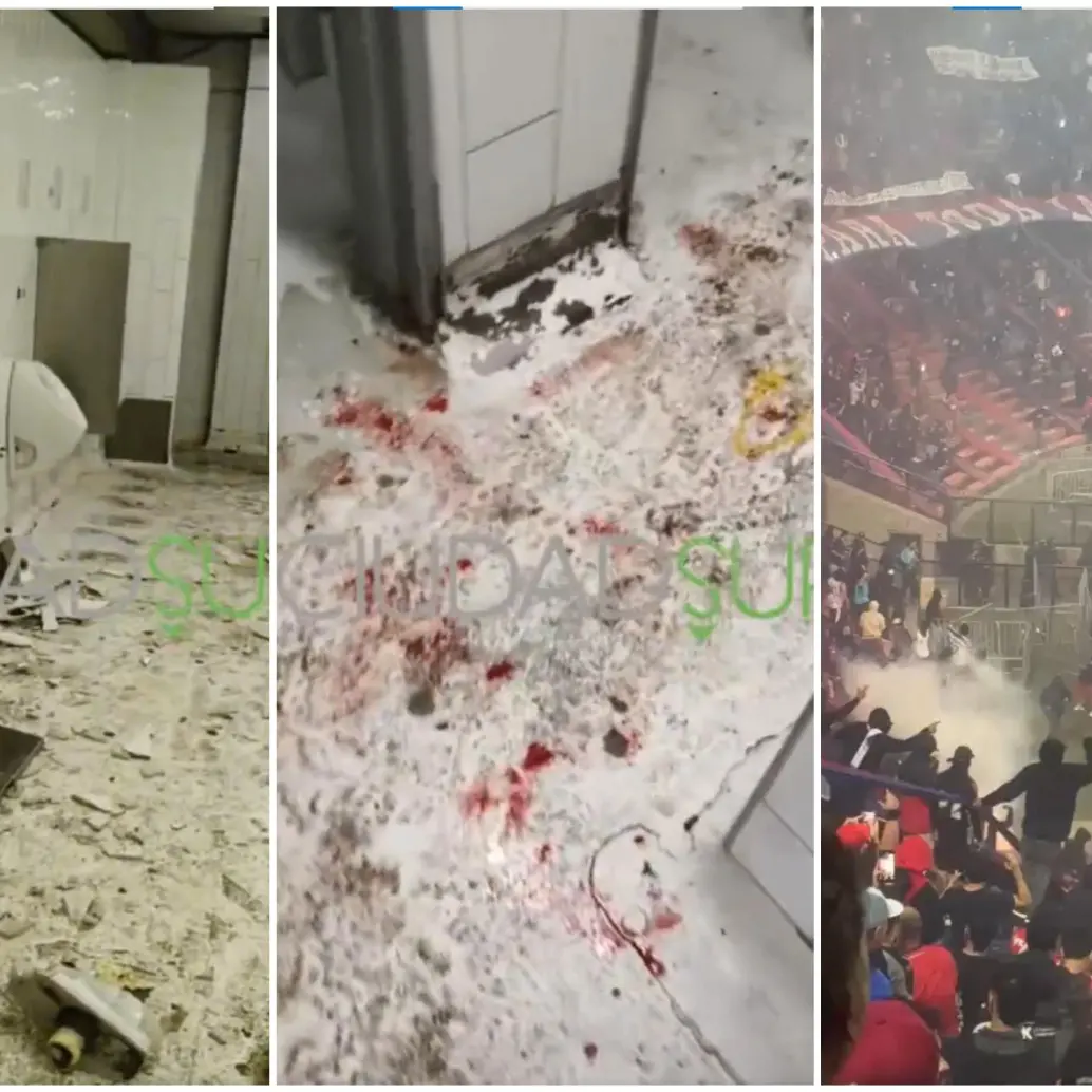 Lo que debía ser una fiesta copera empezó en caos. Bengalas, pólvora e incendios en la tribuna norte obligaron a cancelar el duelo entre DIM y Flamengo en el Atanasio Girardot. Los baños del estadio también se vieron afectados. FOTO: Captura de video de redes sociales @ciudadsur_