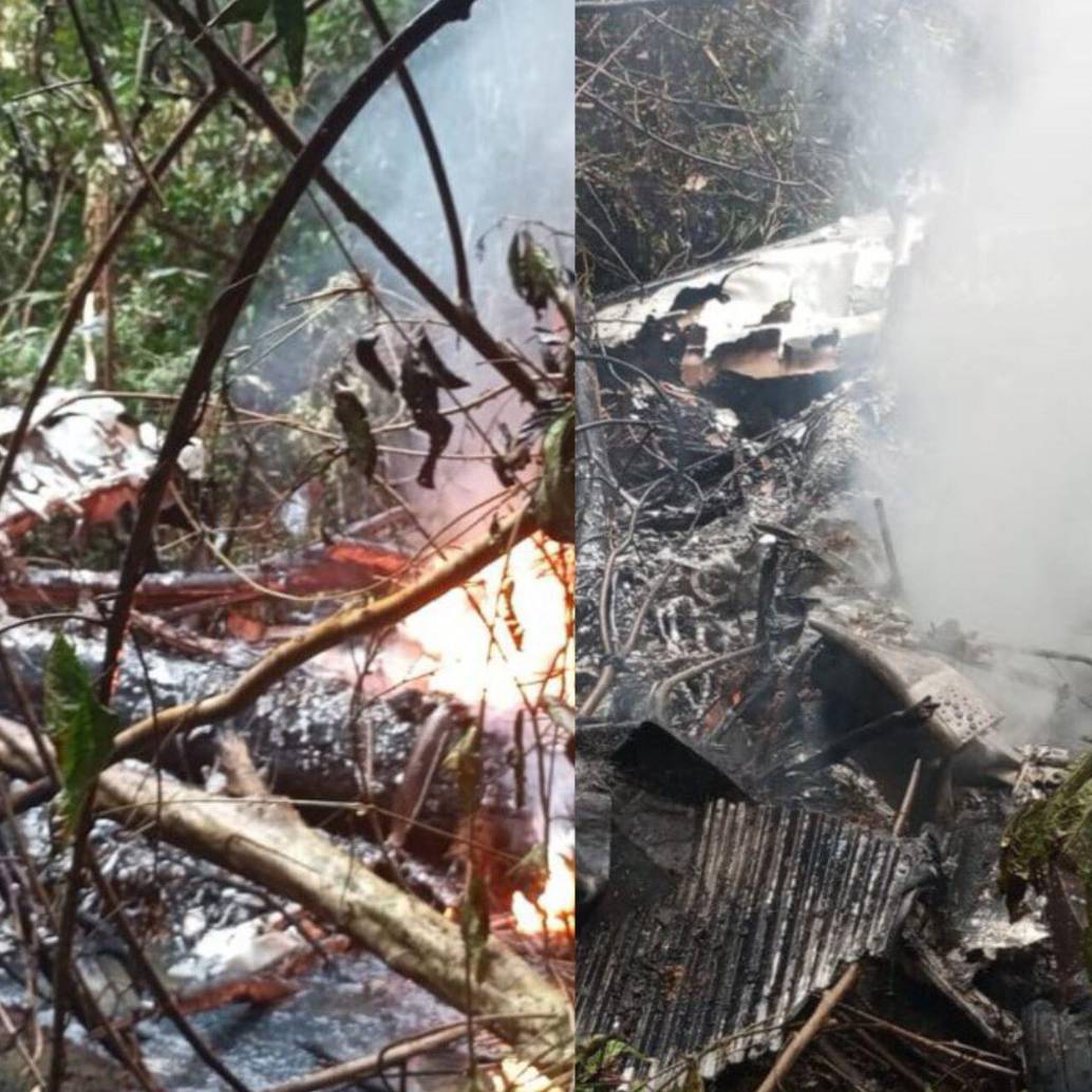 La avioneta fue hallada cerca a una comunidad indígena en Vaupés. Foto: Dirección Nacional de Bomberos