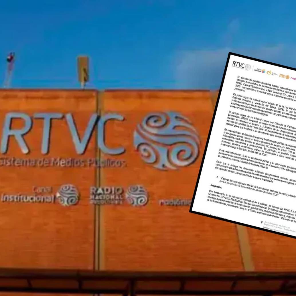 RTVC respondió a un derecho de petición diciendo que había información que no podía dar por un acuerdo de confidencialidad. FOTO: RTVC y tomada de redes sociales