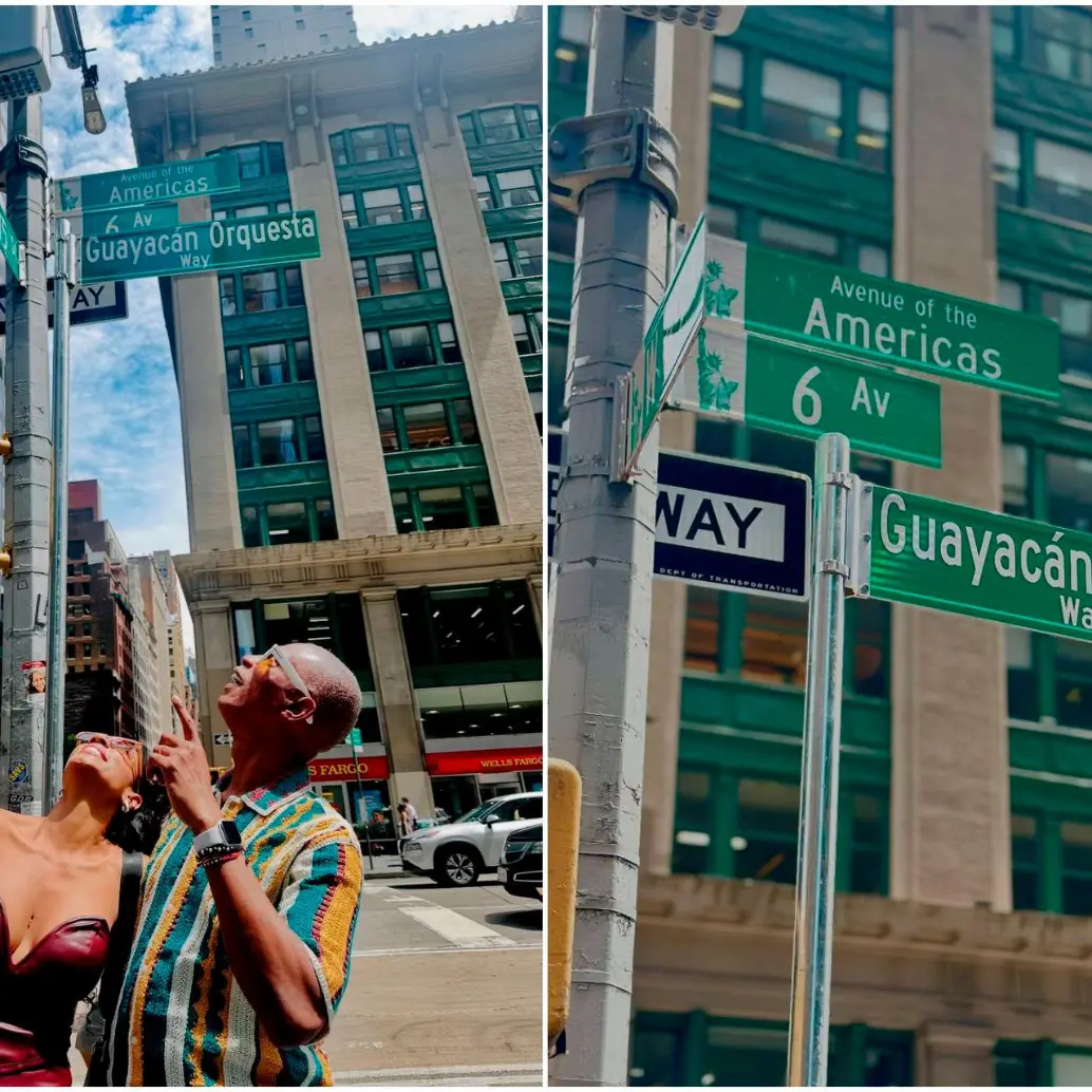 La actriz Nina Caicedo junto a su padre, Nino Caicedo, fundador de Guayacán Orquesta, tras el evento en Nueva York. FOTOS: Tomadas de Instagram @ninacaicedo