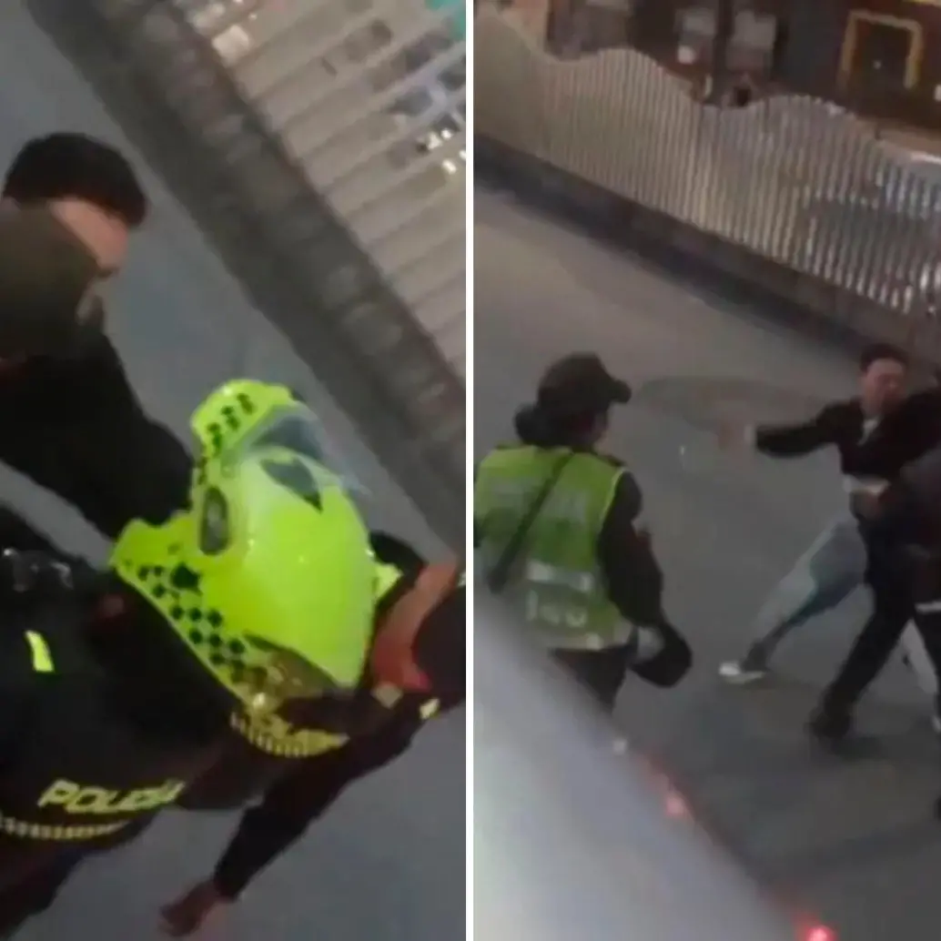 Los usuarios grabaron el momento de la disputa del ciudadano colado con el uniformado. Redes sociales.