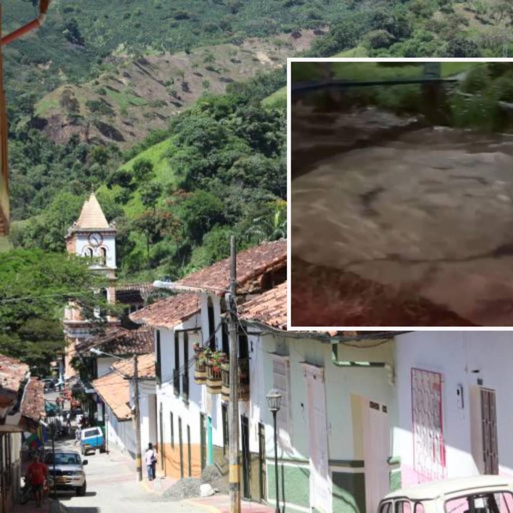 Imagen del casco urbano de Ciudad Bolívar. Adelante, creciente de la quebrada Los Monos. Foto: Fundación Julio C. Hernández e imagen tomada de redes.