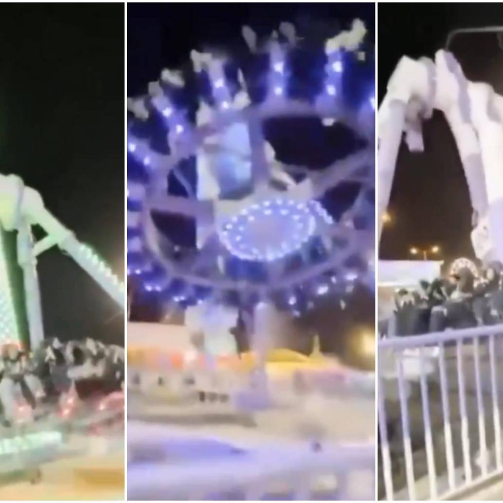 Secuencia de como la atracción mecánica se desplomó en Arabia Saudita. FOTO: Captura video redes sociales