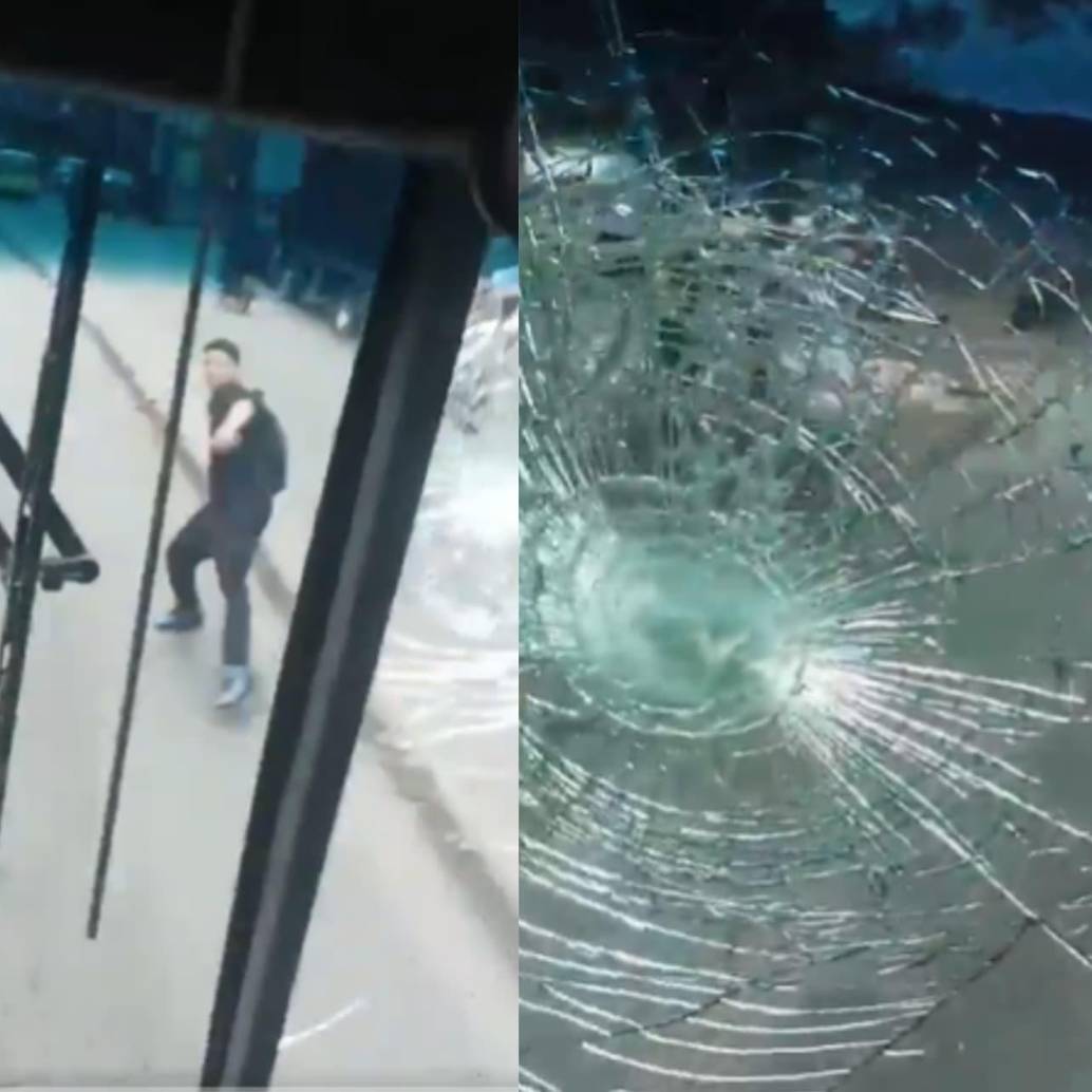 El joven se molestó porque no logró adelantar al bus del MÍO. Foto: captura de video