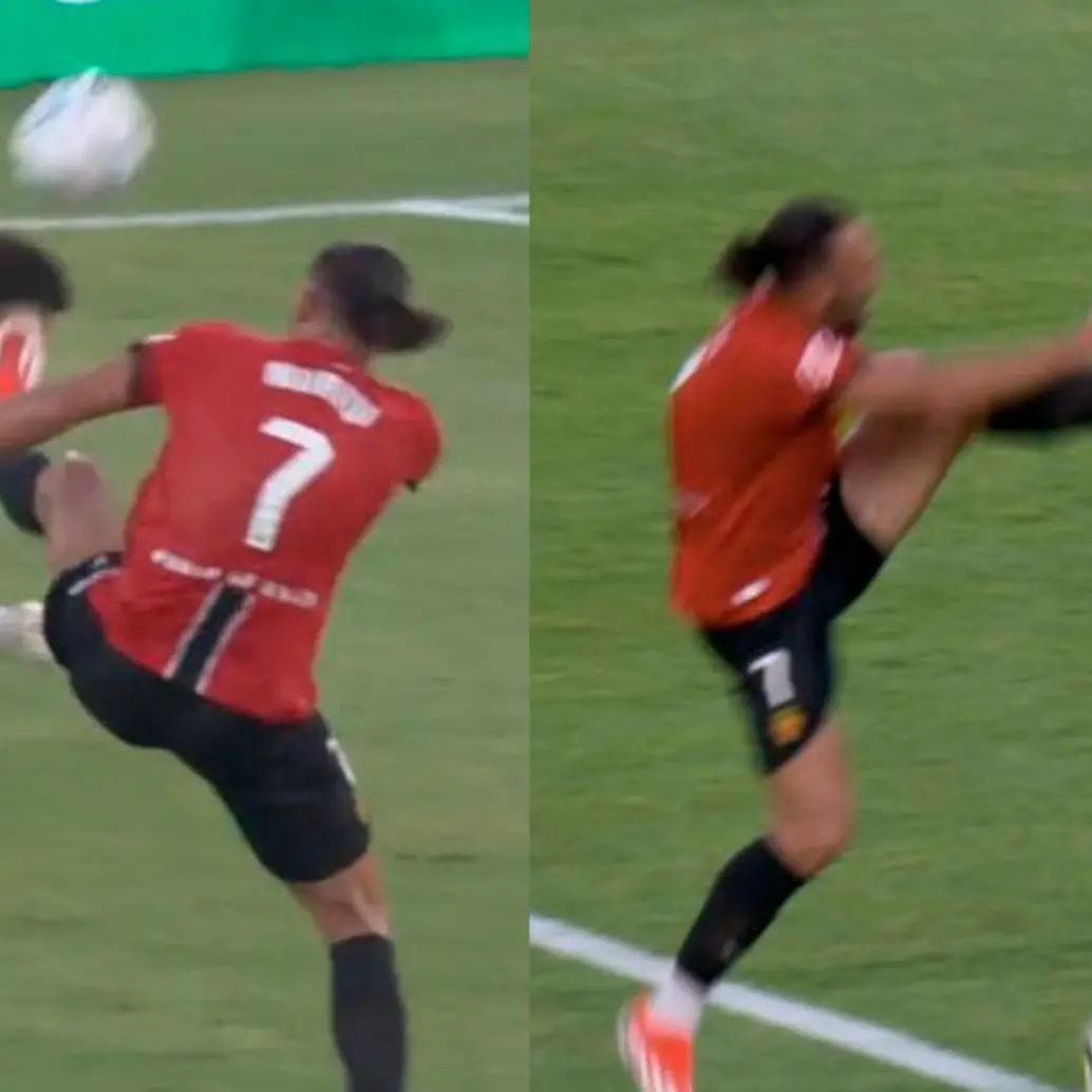 El futbolista Vedat Muriqui, del Mallorca, casi queda vetado del fútbol con la entrada que le hizo a Ferrán Torres, que llevó a que lo expulsaran. FOTO: CAPTURA DE PANTALLA 