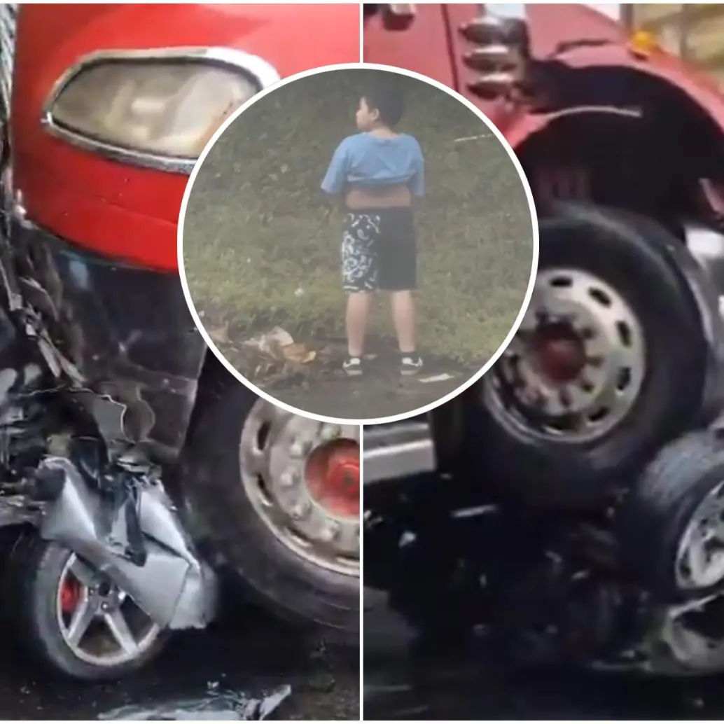 Uno de los hijos de la pareja que murió en el accidente se bajó en medio del trancón para orinar, por lo que presenció todo desde afuera. Su hermano menor también sobrevivió. FOTO: Captura video de redes sociales 