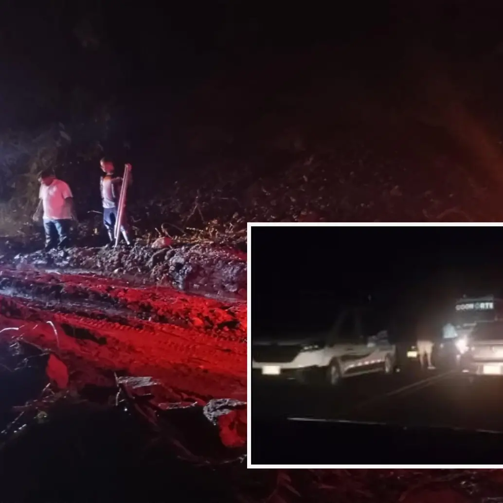 Imagen del sitio del deslizamiento. Y el respectivo trancón en la zona. FOTO: imagen tomada de redes.