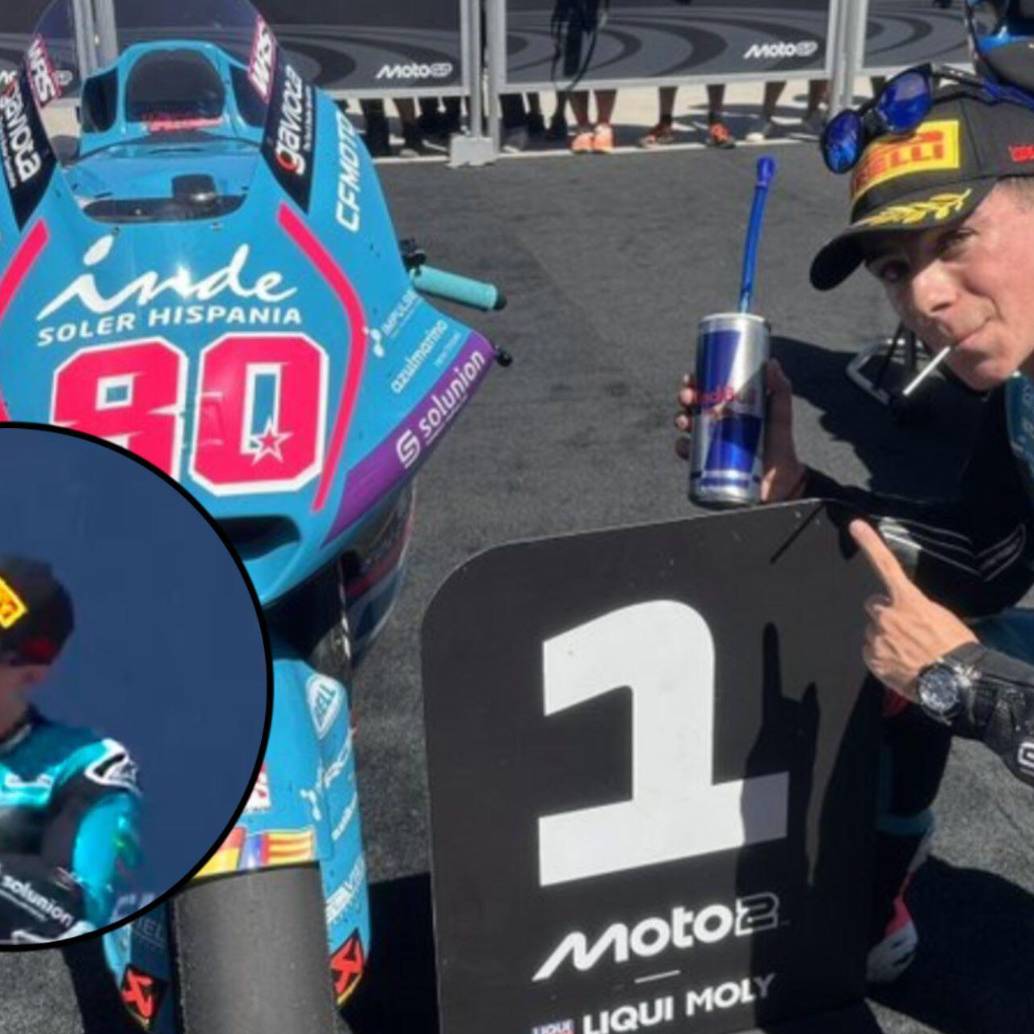 Así celebró David Alonso su primer triunfo en la categoría Moto2. Fotos: MotoGP