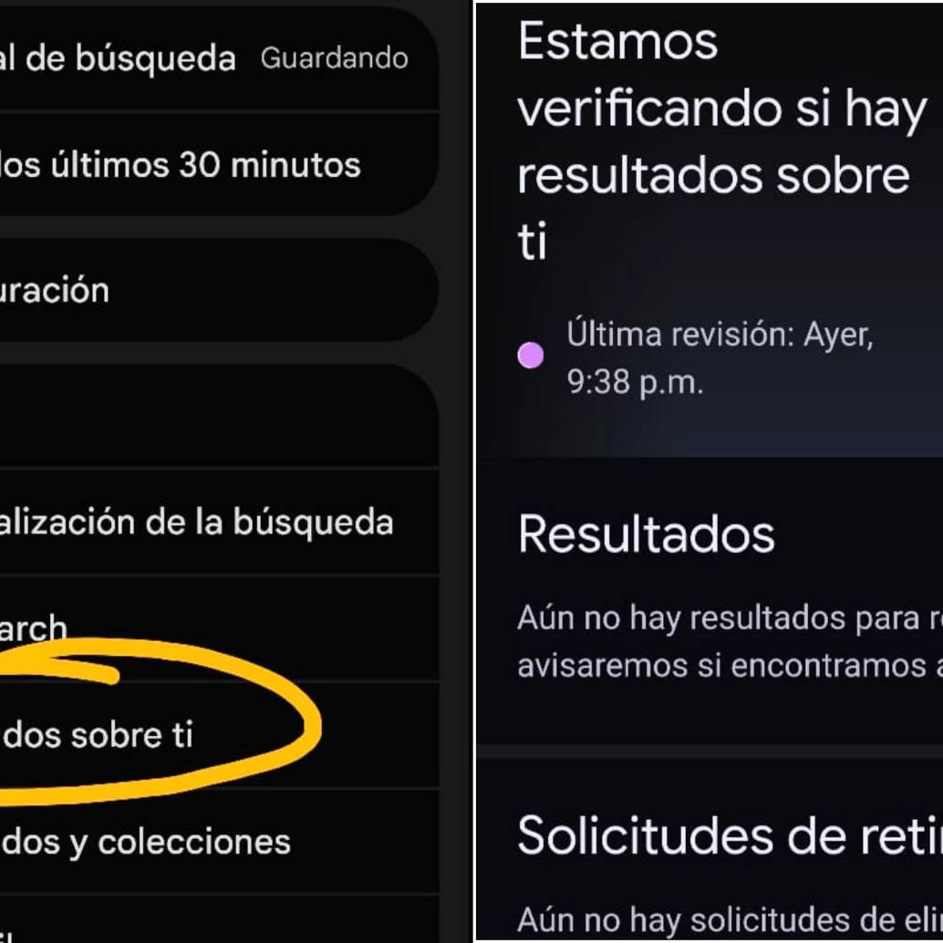 A “Resultados sobre ti” se accede al dar clic en la app de google bien sea en su letra o si tiene fotografía, en su cara. FOTO Cortesía