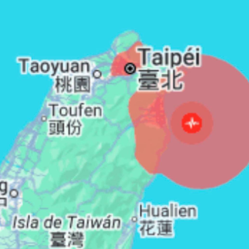 El terremoto se registró a una profundidad de 73 kilómetros en el mar frente al condado de Yilan. FOTO: Tomada de alerta de Google