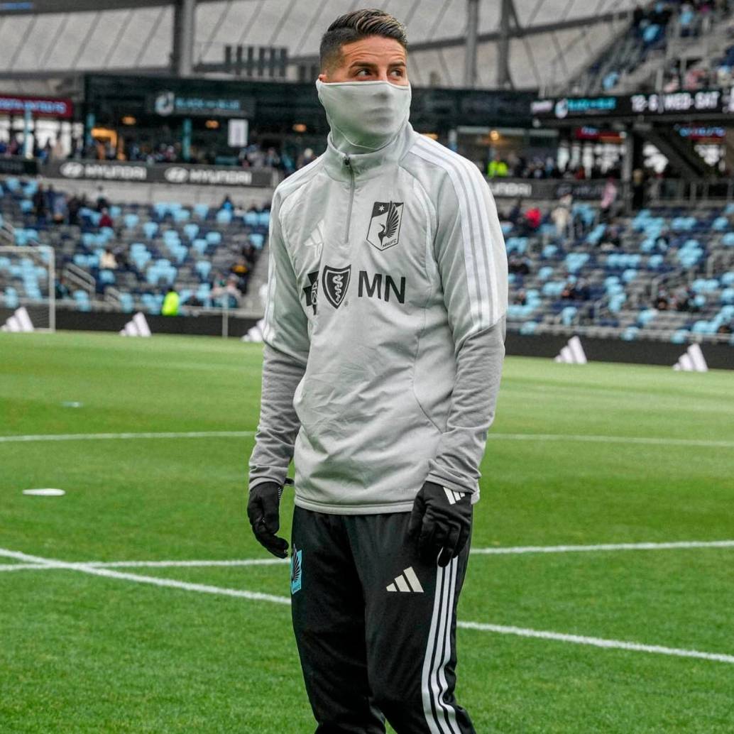 El volante cucuteño James Rodríguez, de 34 años, no ha logrado debutar con el Minnesota United de la MLS de Estados Unidos. Foto: tomada del x de @MNUFC