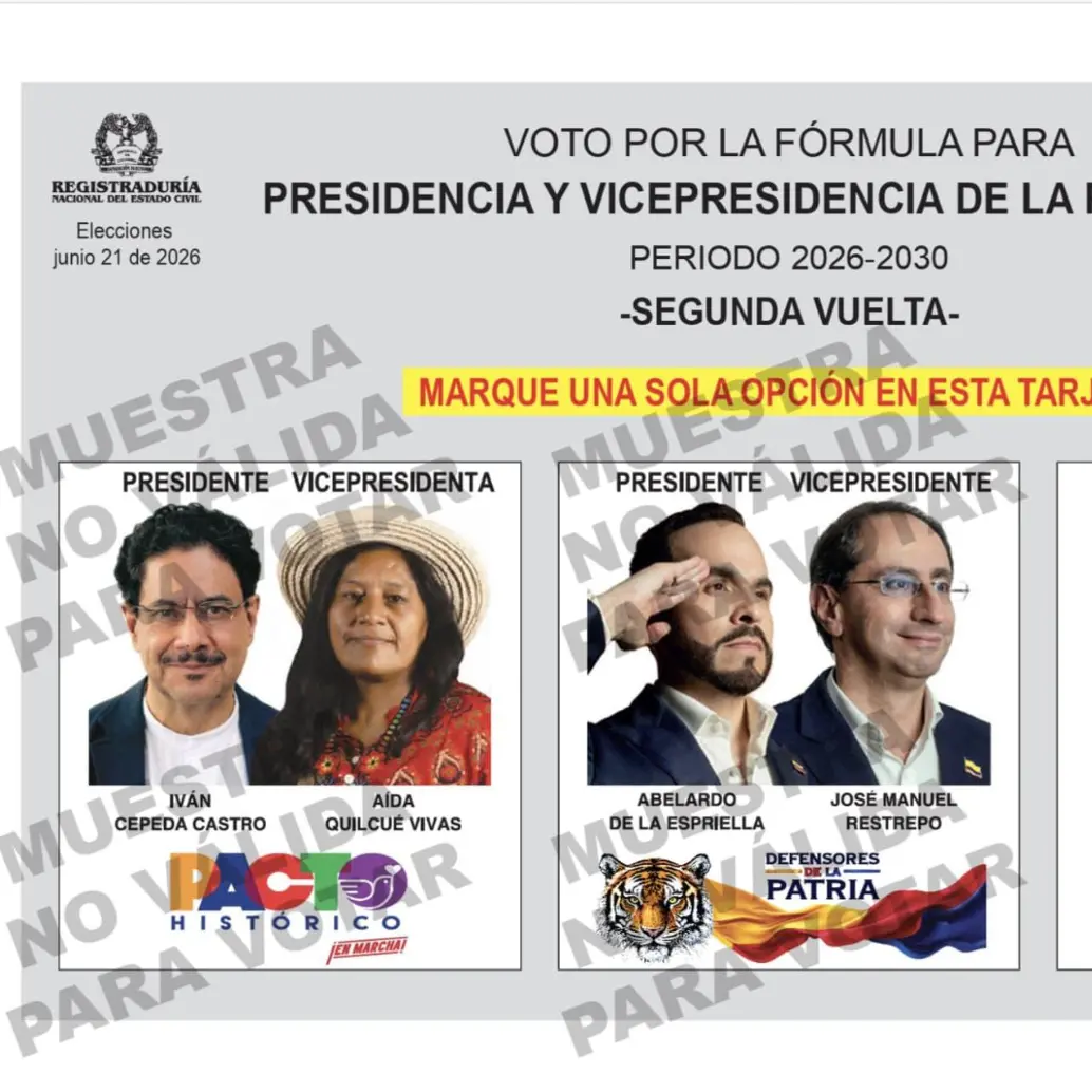 Así se ve el tarjetón para la segunda vuelta. Foto: Registraduría.