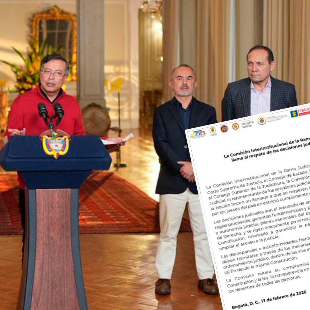 Durante una alocución, el presidente dijo que aceptaba la decisión del Consejo de Estado, pero llamó a sus bases a marchar en contra del anuncio. FOTO: Tomada de X @MinSaludCol y comunicado Comisión Interinstitucional de la Rama Judicial