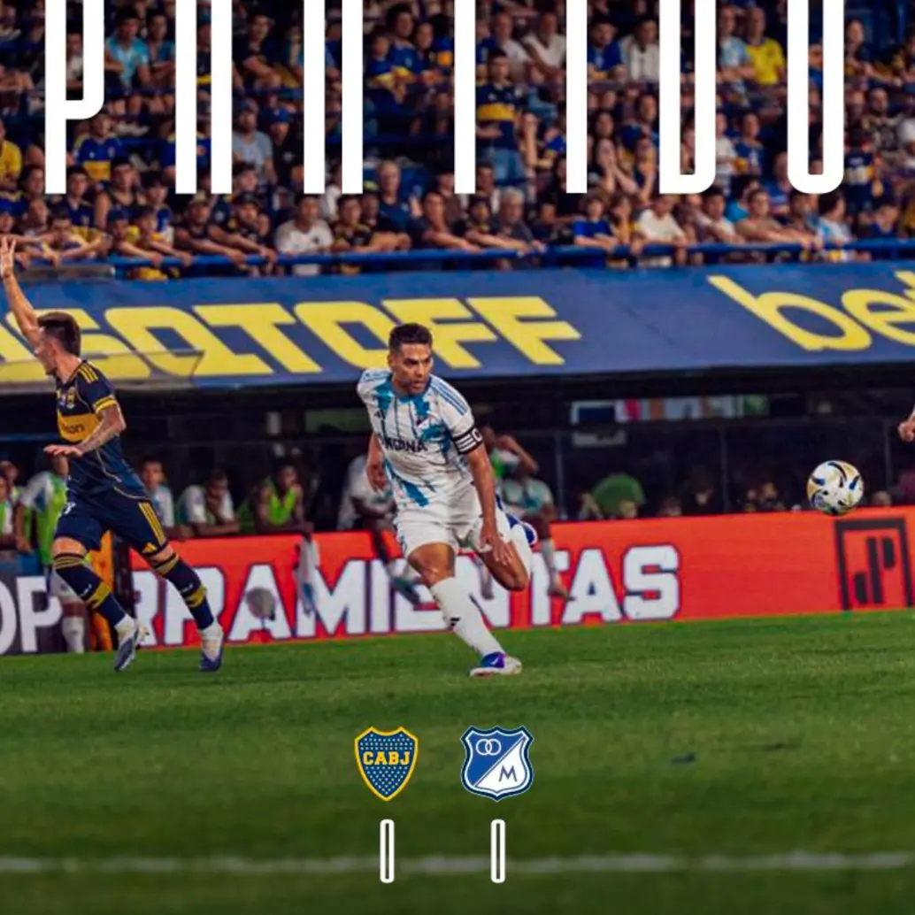 El delantero colombiano Falcao García terminó siendo el capitán de Millonarios en el partido contra Boca Juniors de Argentina en La Bombonera . Foto: tomada del x de @MillosFCoficial