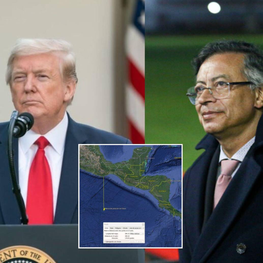 Aunque el gobierno de Donald Trump no publica ubicación exacta de los bombardeos, el presidente de Colombia, Gustavo Petro, mostró en su cuenta de X un mapa con la ubicación de al parecer, uno de los ataques a una presunta narcolancha en el Pacífico. Fotos: Getty Images, Colprensa y Captura @petrogustavo