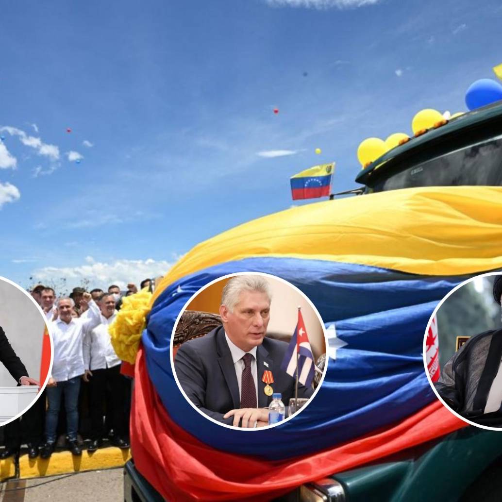 Vladimir Putin, Miguel Díaz-Canel y el presidente iraní, Masoud Pezeshkian. Fotos: AFP, Colprensa, Europa Press