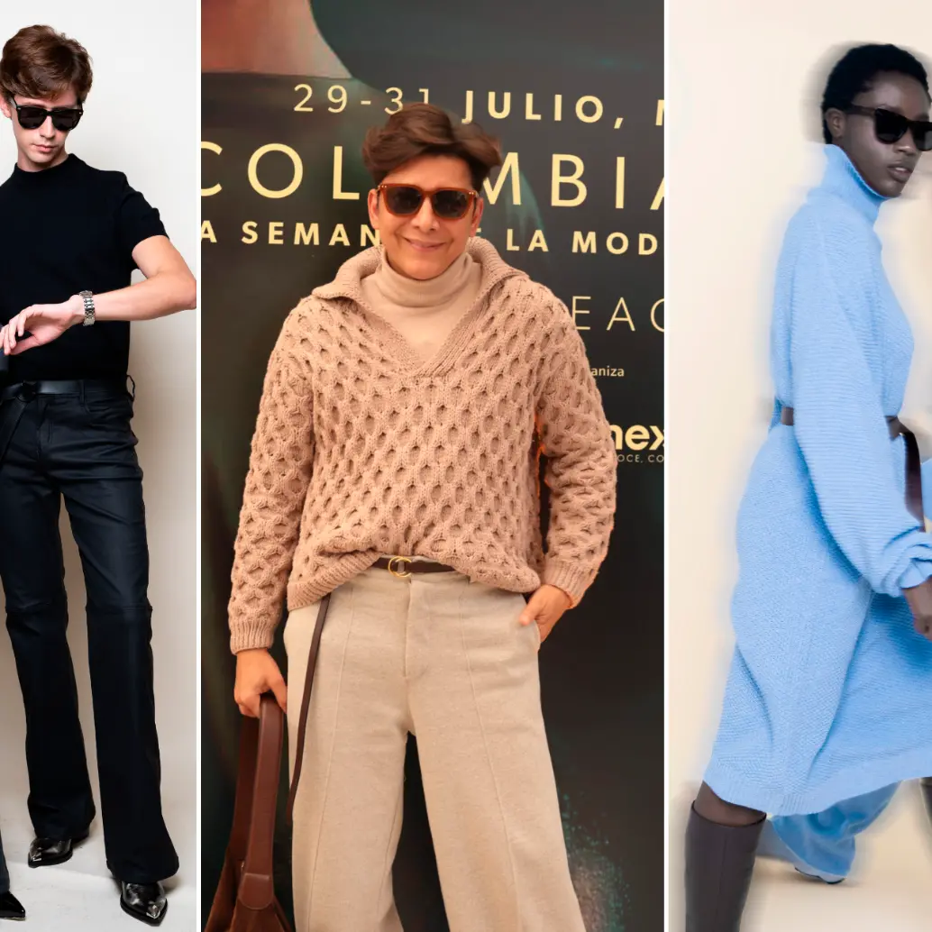 Franklin Ramos (en el centro) y algunas piezas de su marca Toscano. FOTOS Inexmoda y Cortesía. 