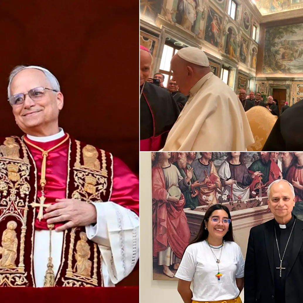 El Papa León XIV y una selfie de Monseñor Juan Fernando Sánchez y una foto de Ximena Alejandra Valdivia Muro, en Perú. FOTOS Vatican News y Cortesía