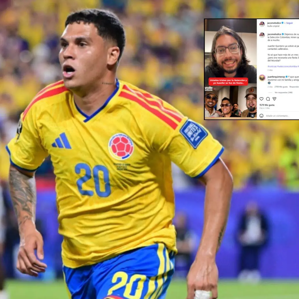 Juan Fernando Quintero le respondió a un influencer que lo criticó por una celebración privada tras regresar al país luego de participar en el Mundial. Fotos: Juan Antonio Sánchez y captura de pantalla @jacomelodice