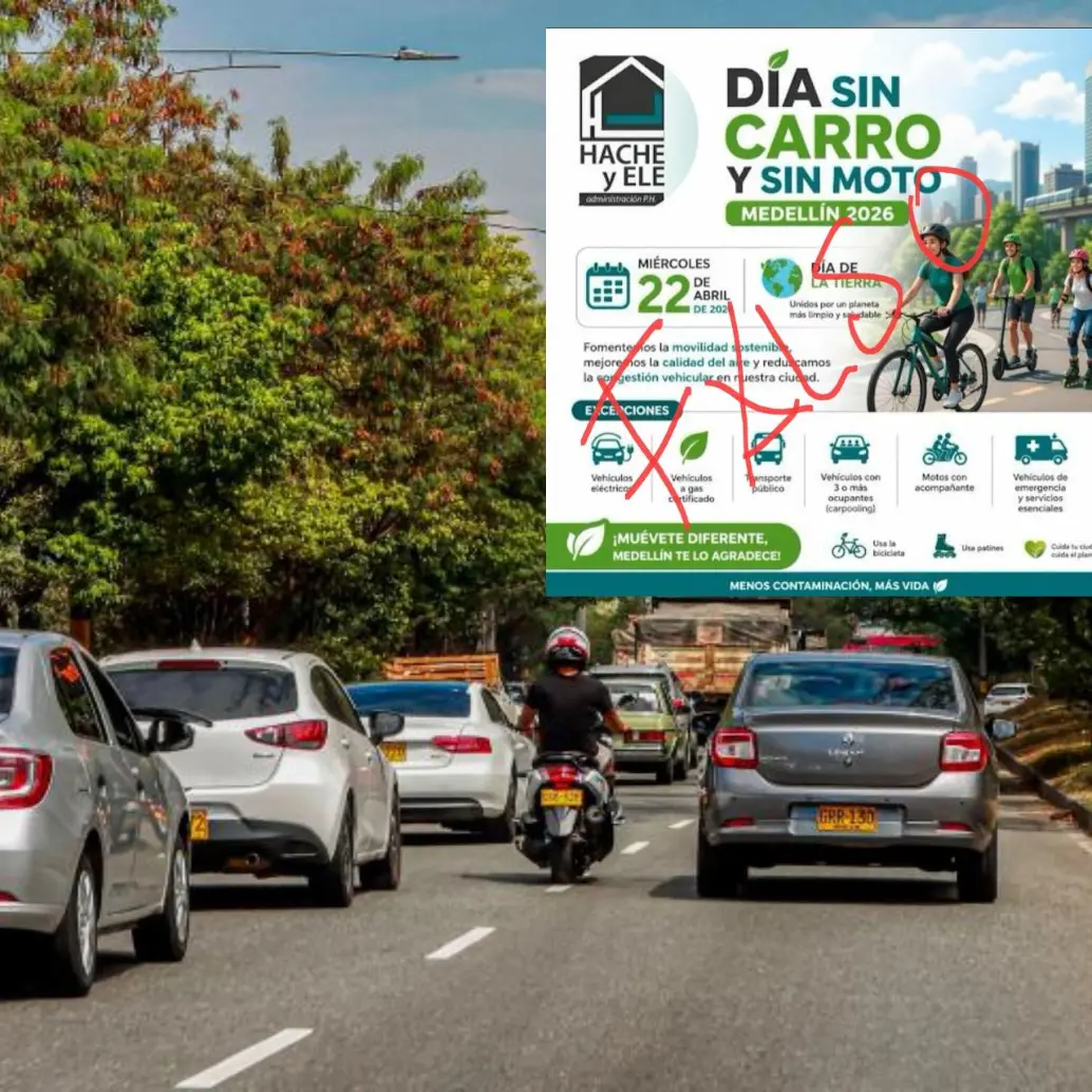 Adelante, el aviso falso que estaría circulando en redes. Atrás, una de las vías del a ciudad. Foto: Andrés Camilo Suárez Echeverry