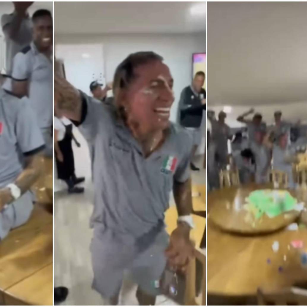 Dayro Moreno celebró de forma anticipada los 40 años junto con sus compañeros de Once Caldas tras la victoria por liga ante Envigado de local. FOTO: Captura video redes sociales @juanfcastano16