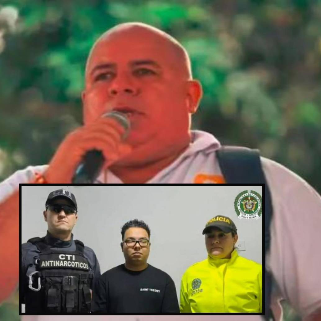 Adelante, la detención de alias Máximo, presunto miembro del Clan del Golfo. Atrás, el lider social Jaime Gallego, quien fue asesinado. FOTO: Imagen tomada de redes.