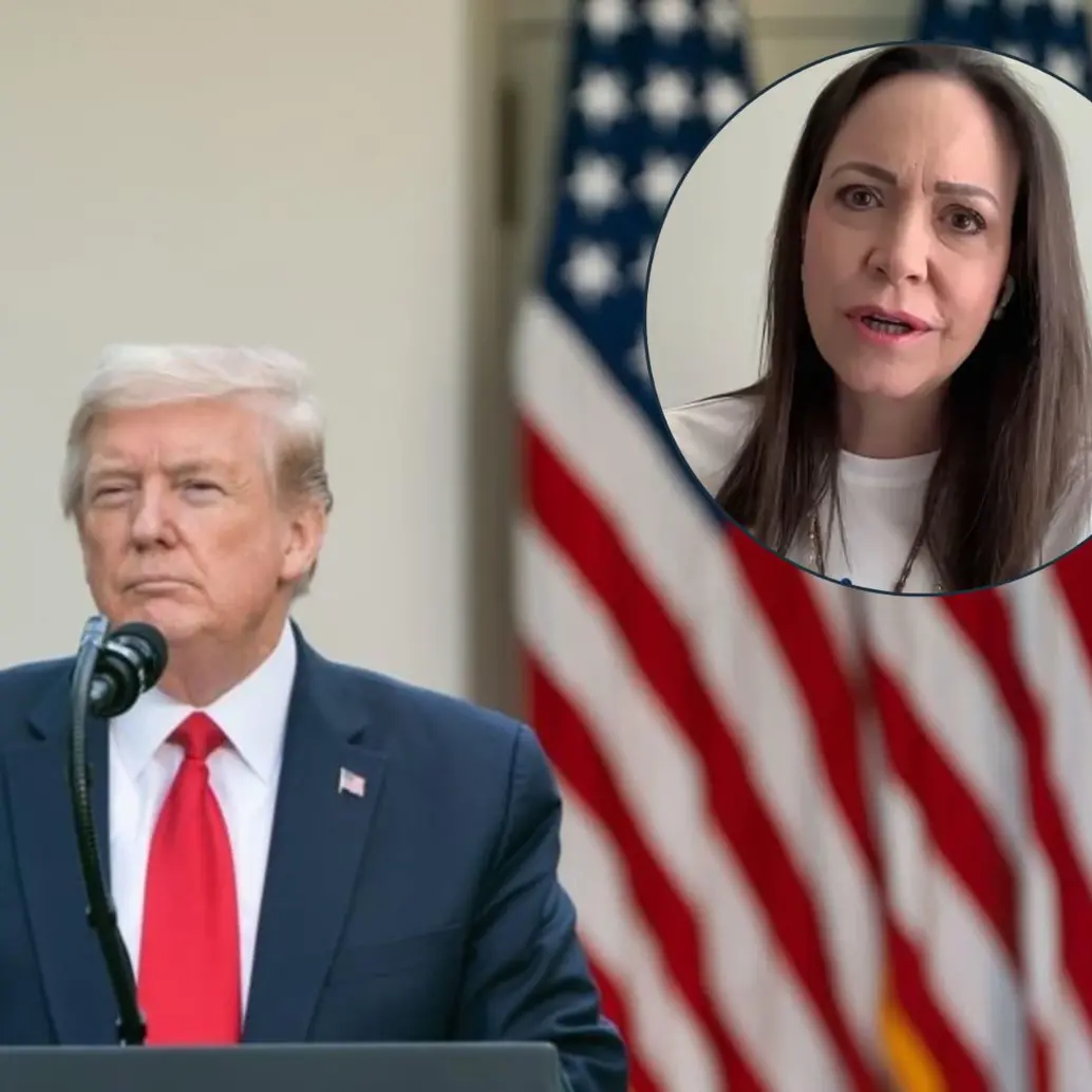 Donald Trump, presidente de Estados Unidos y la líder de la oposición en Venezuela, Maria Corina Machado. Foto: Colprensa