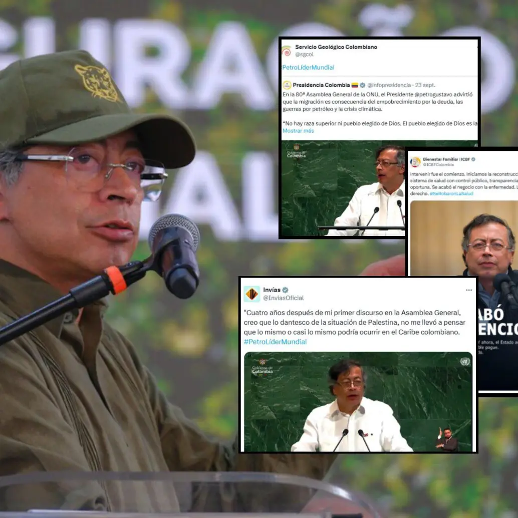 El presidente Gustavo Petro ha usado las cuentas oficiales de varias entidades estatales para la difusión de sus alocuciones y el posicionamiento de su imagen. FOTOS: Colprensa y captura cuentas de X de ICBF, SGC e Invías
