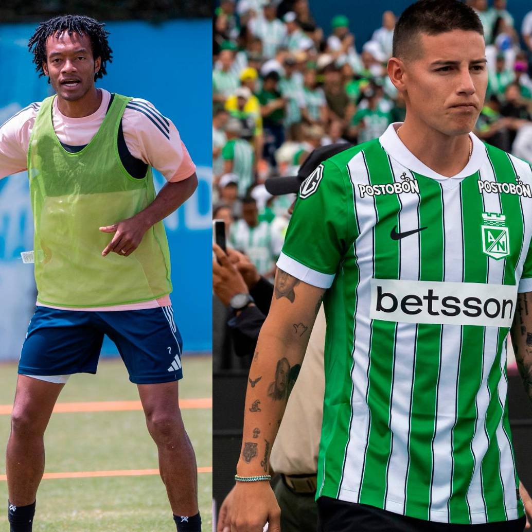 Los futbolistas Juan Guillermo Cuadrado y James Rodríguez hacen parte de los hombres que más partidos han jugado con la Selección Colombia. Foto: tomada del x de @Millonarios y Camilo Suárez