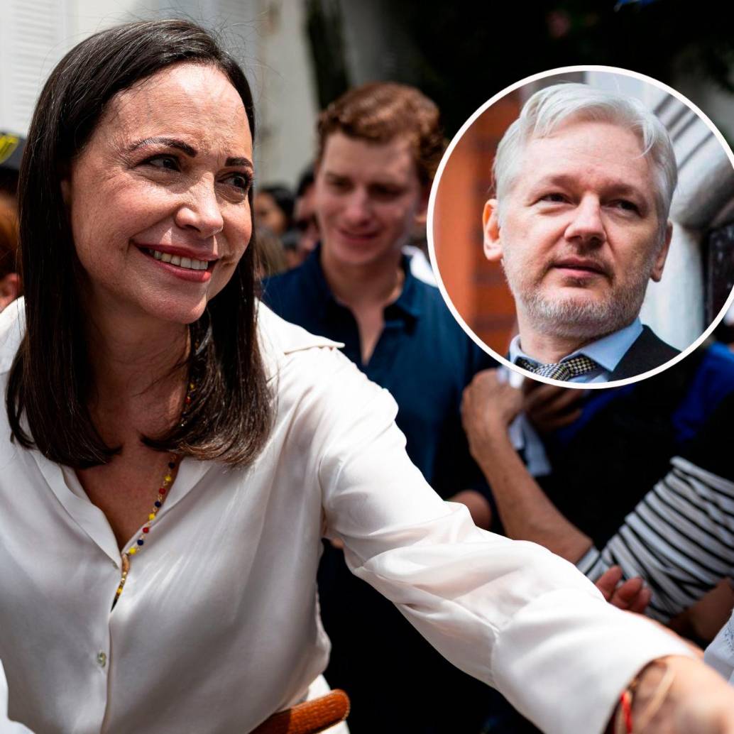 Julian Assange, fundador de Wikileaks, considera que la elección de María Corina Machado como Nobel de Paz vulnera el testamento de Alfred Nobel de 1895. FOTOS: Colprensa/Europa Press y AFP