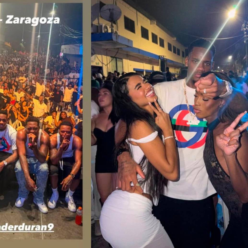 El futbolista colombiano Jhon Jáder Durán compartió la navidad con las personas del barrio donde creció en Zaragoza, Antioquia. Fotos: capturas de pantalla redes sociales
