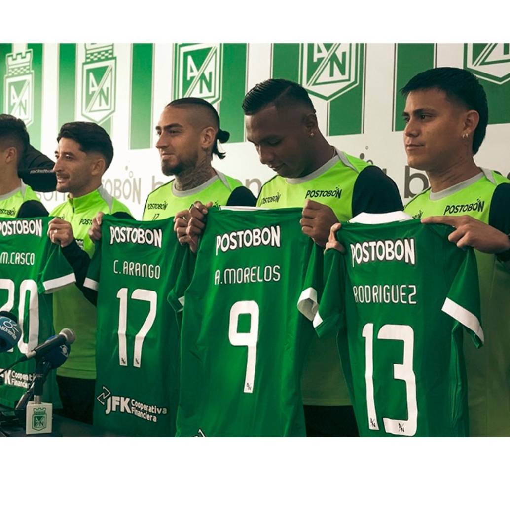 En la foto, de izquierda a derecha, se ven Eduard Bello, Kevin Cataño, Samuel Velásquez, Milton Casco, Christian Arango, Alfredo Morelos y Nicolás Rodríguez. Foto: Cortesía Atlético Nacional 
