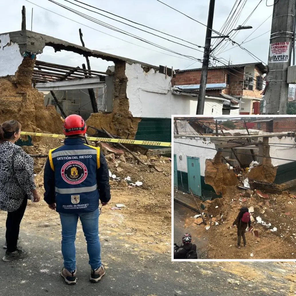 Adelante, instantes después de la caída de la fachada. Atrás, organismos de socorro evaúan la estructura. FOTO: Cortesía