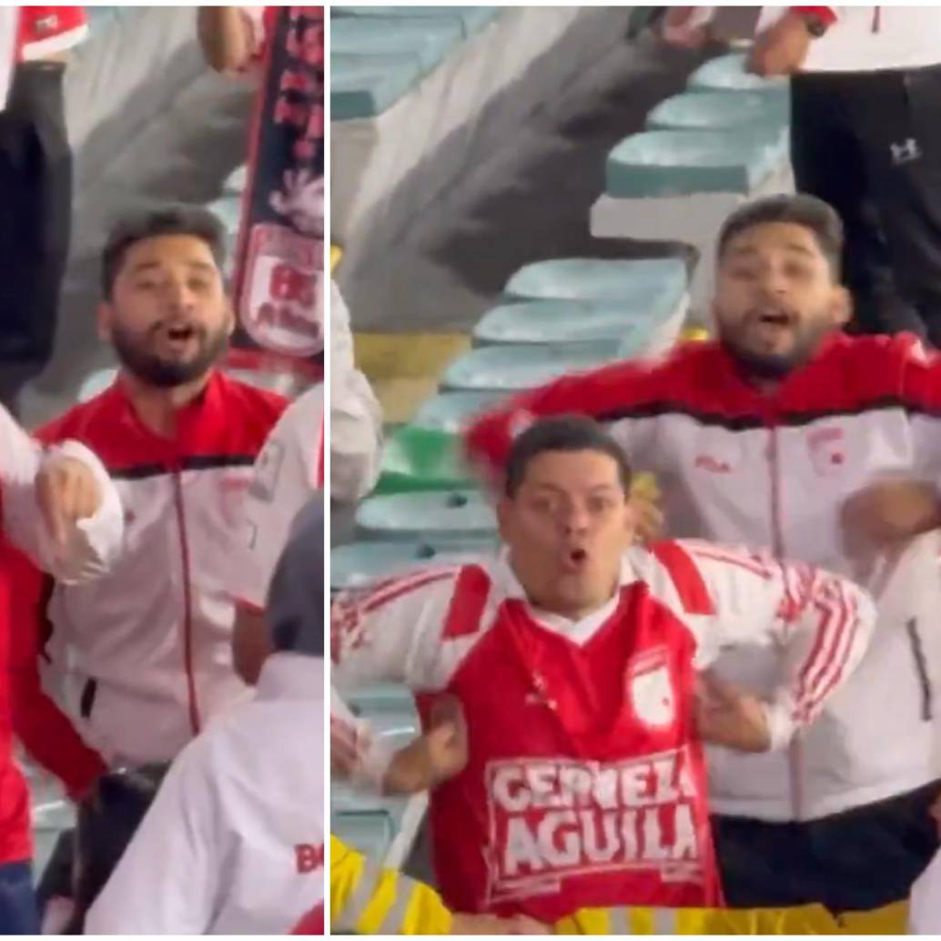 Un video difundido por medios partidarios de Corinthians ha puesto en evidencia actos de racismo protagonizados por seguidores de Independiente Santa Fe ubicados en la tribuna oriental de El Campín. FOTO: Captura de video de redes sociales @Casalcoringao