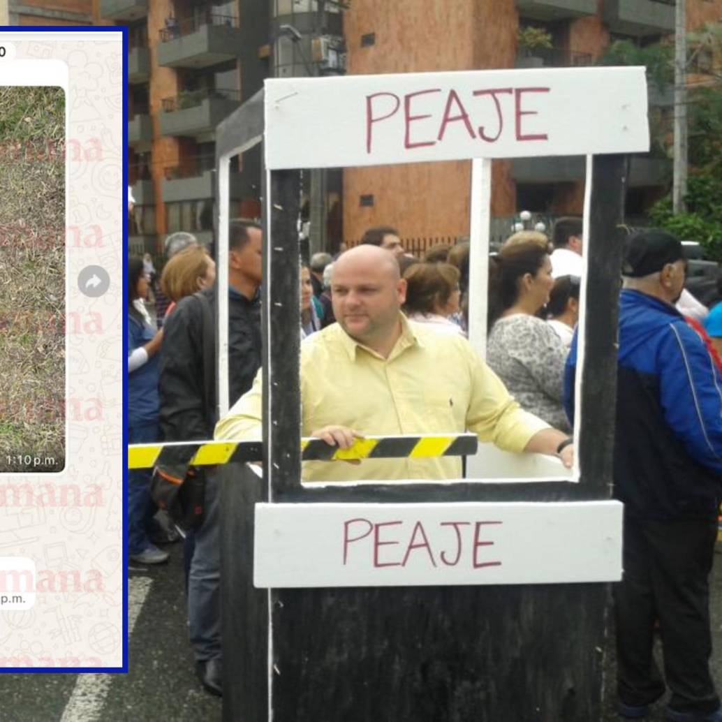 Adelante, uno de los chats del exconcejal Miguel Andrés Quintero. Atrás, una de sus manifestaciones en Medellín. Foto: ARCHIVO EL COLOMBIANO e imagen tomada de redes.