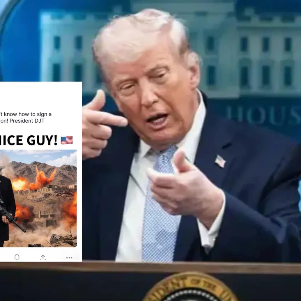 Trump publicó en redes una imagen en la que aparece con gafas oscuras y un arma, junto a un mensaje sobre el estancamiento de las negociaciones con Irán. Foto: Getty / red social Truth